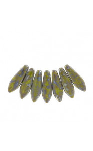 Czech Glass Daggers beads 5x16mm Opaque green picasso 53410-43400